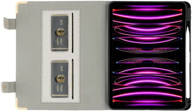 Alt view image 4 of 5 - Handbag Case for iPad A16 2025 11th/10th Gen 2022 Cover with Pencil Holder [4 Card Slots+2 Pockets], Techcircle Unique Pattern Textured PU Leather Folio Stand Case with Shoulder Strap, Off-White