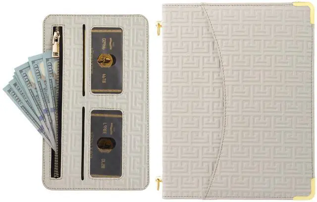 Alt view image 5 of 5 - Handbag Case for iPad A16 2025 11th/10th Gen 2022 Cover with Pencil Holder [4 Card Slots+2 Pockets], Techcircle Unique Pattern Textured PU Leather Folio Stand Case with Shoulder Strap, Off-White