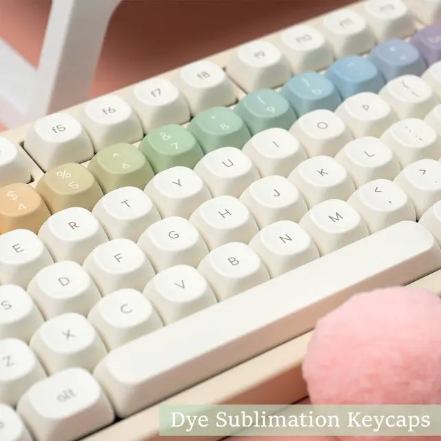 Alt view image 4 of 5 - MOA Profile Keycaps, Rainbow PBT Keycap, Minimalist White Cute Round Keyboard Keycap, Dye-Sublimation Colorful Custom Key Cap for 61/64/68/84/87/100/104/108 Cherry MX Mechanical Keyboards(124 Keys)