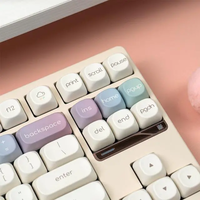 Alt view image 5 of 5 - MOA Profile Keycaps, Rainbow PBT Keycap, Minimalist White Cute Round Keyboard Keycap, Dye-Sublimation Colorful Custom Key Cap for 61/64/68/84/87/100/104/108 Cherry MX Mechanical Keyboards(124 Keys)