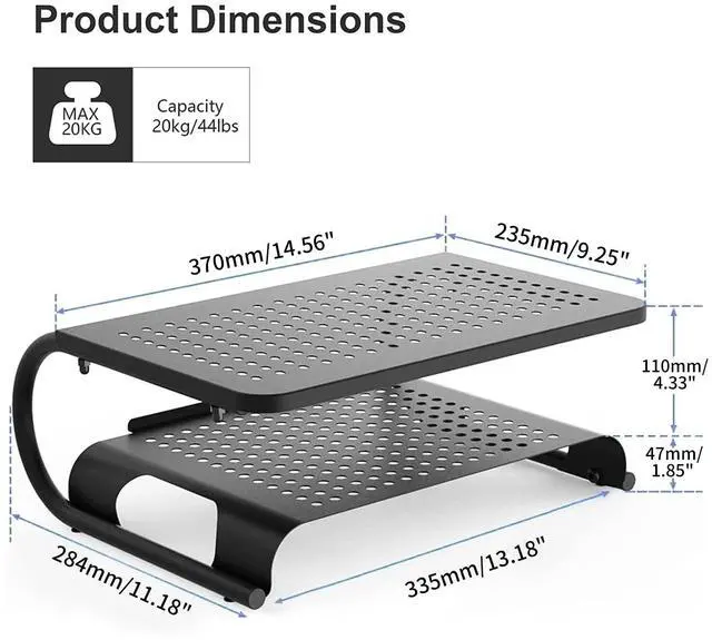 Alt view image 5 of 5 - suptek Double-Deck Desk Monitor Stand Riser for Computer,Laptop,Printer, Notebook and All Flat Screen Display with Vented Metal Platform and 4 Inches Height Underneath Storage (MST002)