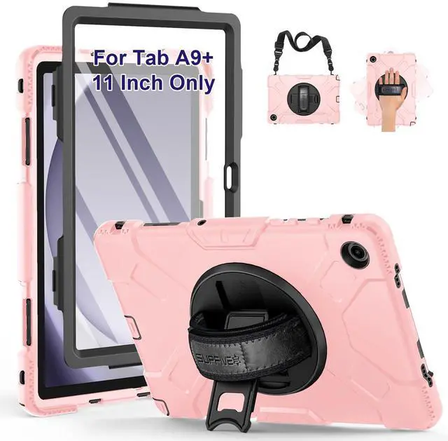 Main image of SUPFIVES Case for Tab A9 Plus with Screen Protector, Upgraded Military Galaxy Tab A9+ 11 inch 2023 Case with Rotating Kickstand+ Hand Strap+ S-Pen Holder+ Shoulder Strap, Pink