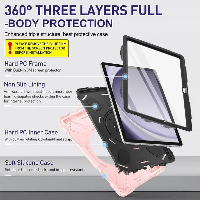 Alt view image 2 of 5 - SUPFIVES Case for Tab A9 Plus with Screen Protector, Upgraded Military Galaxy Tab A9+ 11 inch 2023 Case with Rotating Kickstand+ Hand Strap+ S-Pen Holder+ Shoulder Strap, Pink
