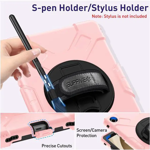 Alt view image 5 of 5 - SUPFIVES Case for Tab A9 Plus with Screen Protector, Upgraded Military Galaxy Tab A9+ 11 inch 2023 Case with Rotating Kickstand+ Hand Strap+ S-Pen Holder+ Shoulder Strap, Pink