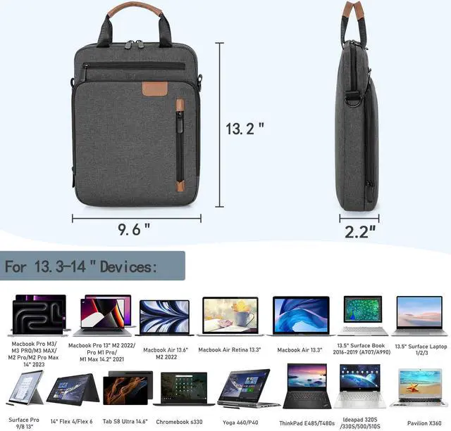 Alt view image 2 of 5 - 13.3-14 Inch Laptop Sleeve Bag, Padded Carrying Case for MacBook Pro M3/M2 14" /13", MacBook Air 13.6" M3/M2 2024/2022, Surface Pro AI PC/9/8 13",Protective Bag with Accessory Pocket, Grey