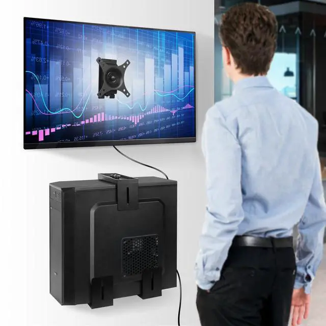 Alt view image 2 of 5 - Monitor Wall Mount and Wall PC Mount Kit, Adjustable Monitor Holder Fits for 17"-32" Screens - 360 Rotation VESA Wall Mount, Width Adjustable from 5.2" to 8.5" for Computer Tower Mount Home Office