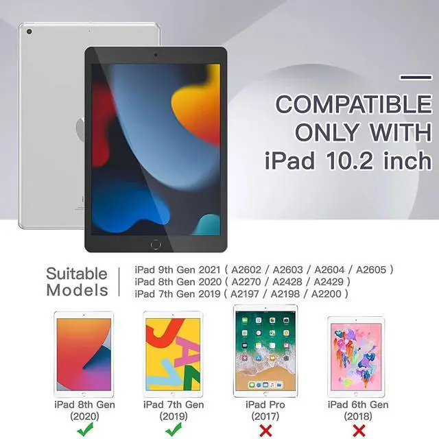 Alt view image 2 of 5 - TSQ Case for iPad 10.2 Inch w/Screen Protector for Kids Girls Women Teens 2021 2020 2019 | Case Compatible with iPad 9th/8th/7th Generation Silicone Rugged Cover w/Swivel Stand/Hand Strap, Red