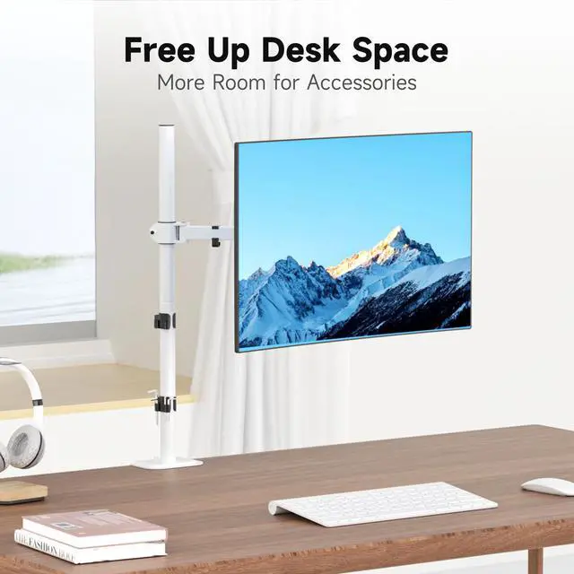 Alt view image 4 of 5 - Suptek Single Monitor Arm Desk Mount Fully Adjustable Monitor Stand for 1 / One Screen up to 32 inch Extra Tall 31.5 inch Pole,White (MD6821W)