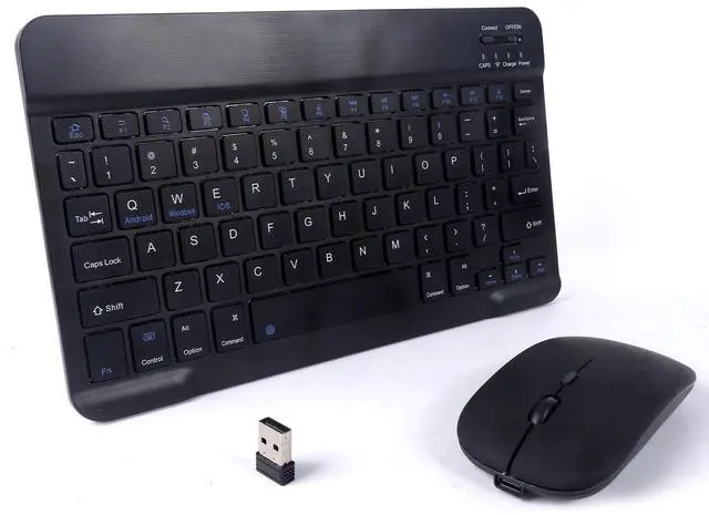 Main image of Wireless Bluetooth Keyboard and Mouse Combo - 10-Inch Rechargeable, Long Battery Life Over 30 Days, Ultra-Silent Keys, Compatible with iPad, Laptop, Android, and Windows (Black)