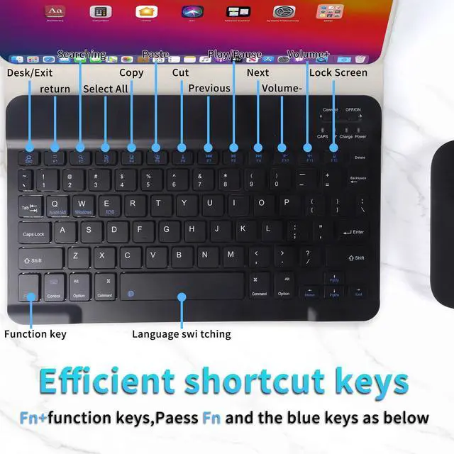 Alt view image 3 of 5 - Wireless Bluetooth Keyboard and Mouse Combo - 10-Inch Rechargeable, Long Battery Life Over 30 Days, Ultra-Silent Keys, Compatible with iPad, Laptop, Android, and Windows (Black)