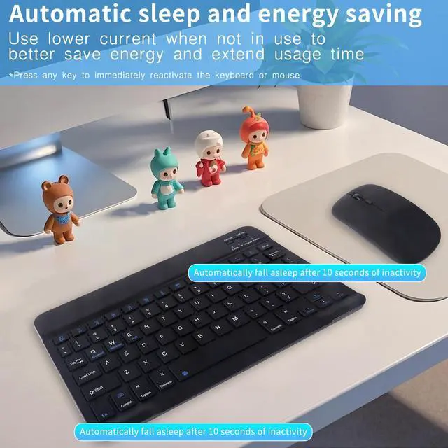 Alt view image 4 of 5 - Wireless Bluetooth Keyboard and Mouse Combo - 10-Inch Rechargeable, Long Battery Life Over 30 Days, Ultra-Silent Keys, Compatible with iPad, Laptop, Android, and Windows (Black)