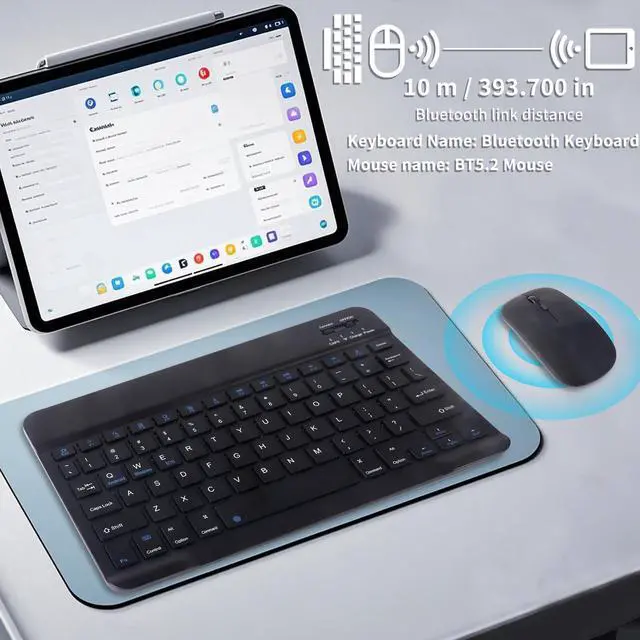 Alt view image 5 of 5 - Wireless Bluetooth Keyboard and Mouse Combo - 10-Inch Rechargeable, Long Battery Life Over 30 Days, Ultra-Silent Keys, Compatible with iPad, Laptop, Android, and Windows (Black)
