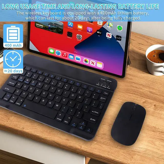 Alt view image 2 of 5 - Wireless Bluetooth Keyboard and Mouse Combo - 10-Inch Rechargeable, Long Battery Life Over 30 Days, Ultra-Silent Keys, Compatible with iPad, Laptop, Android, and Windows (Black)