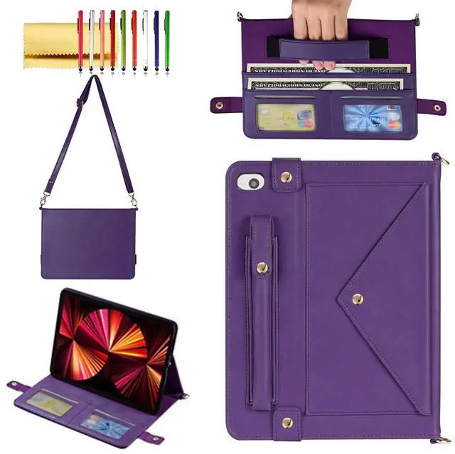 Main image of Handbag Case for iPad Mini 5th/4th/3th/2th/1st Generation 7.9-inch, Techcircle Folio Stand PU Leather Crossbody iPad Mini Cover with Hand Strap, Multiple Card Slots Envelope Pocket Wallet Case, Purple