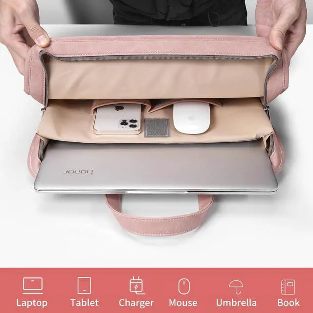 Alt view image 3 of 5 - TAIKESEN 360deg Protective Laptop Shoulder Bag Sleeve Case for 13-14.2 inch Notebooks, Compatible with 14 inch New MacBook Air Pro Max M1 M2 M3, HP, Dell, Asus, Acer, with Airbags, Handle, Pink