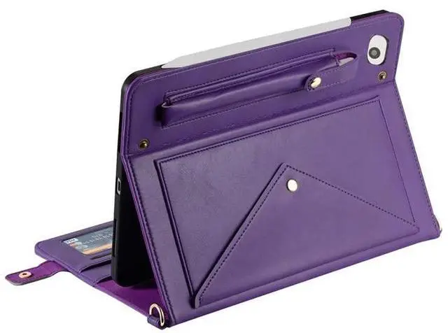 Alt view image 3 of 5 - Handbag Case for iPad Mini 5th/4th/3th/2th/1st Generation 7.9-inch, Techcircle Folio Stand PU Leather Crossbody iPad Mini Cover with Hand Strap, Multiple Card Slots Envelope Pocket Wallet Case, Purple