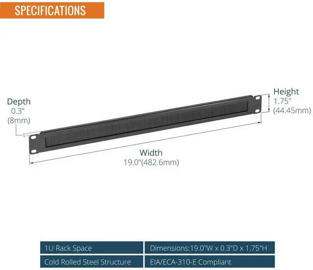 Alt view image 2 of 5 - Tecmojo 1U Rack Mount Cable Management Panel with Brush,Rack Brush Panel for 19 inch Server Rack or Network Cabinet,Black,5 Pack