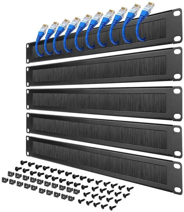 Main image of Tecmojo 1U Rack Mount Cable Management Panel with Brush,Rack Brush Panel for 19 inch Server Rack or Network Cabinet,Black,5 Pack