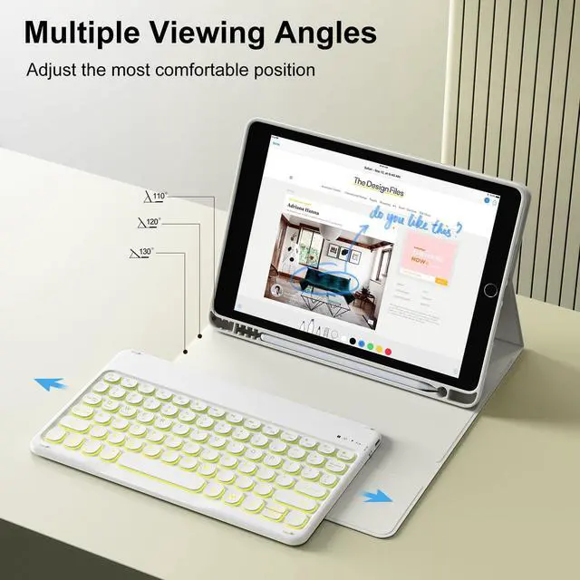 Alt view image 5 of 5 - SZPSGC Case for iPad 9th/8th/7th Generation with Keyboard 10.2 Inch 2021/2020/2019, 7 Colors Backlit Detachable Keyboard, Soft TPU Back Folio Stand Cover with Pencil Slots, White