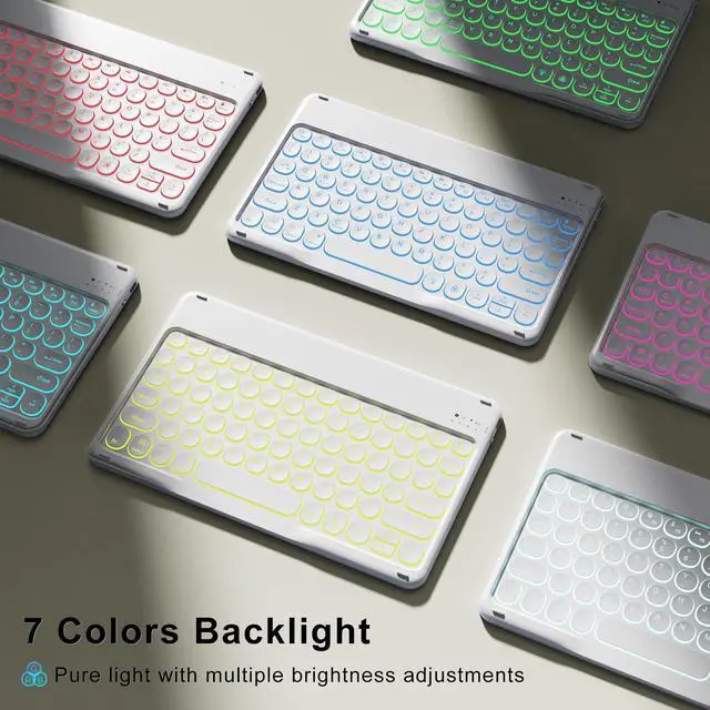 Alt view image 4 of 5 - SZPSGC Case for iPad 9th/8th/7th Generation with Keyboard 10.2 Inch 2021/2020/2019, 7 Colors Backlit Detachable Keyboard, Soft TPU Back Folio Stand Cover with Pencil Slots, White