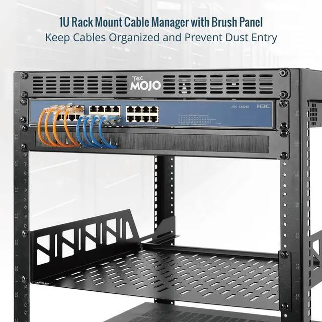 Alt view image 3 of 5 - Tecmojo 1U Rack Mount Cable Management Panel with Brush,Rack Brush Panel for 19 inch Server Rack or Network Cabinet,Black,5 Pack