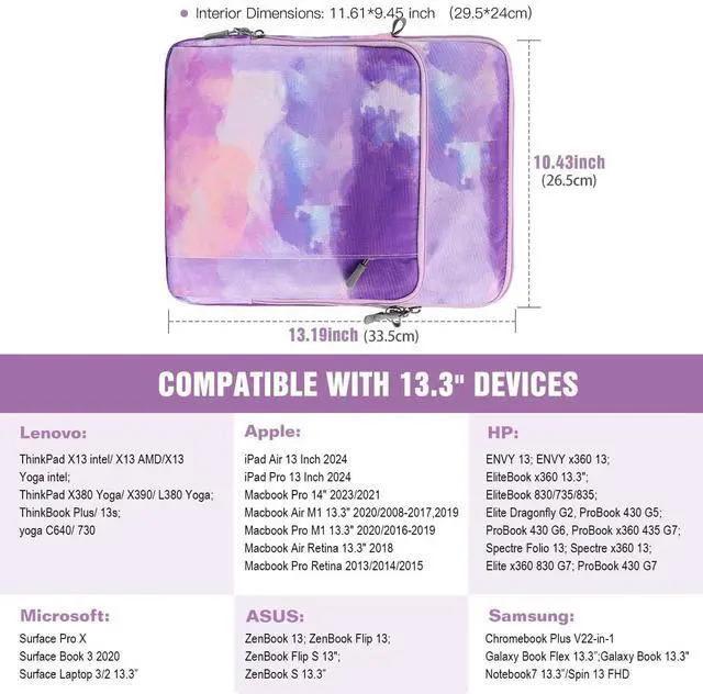 Alt view image 2 of 5 - TiMOVO 13.3-14 Inch Laptop Sleeve Carrying Bag with Pockets for iPad Air 13 Inch 2024,iPad Pro 13 Inch 2024,MacBook Air 2022-2018,MacBook Pro M2/M2/M1 Pro/M1 Max,Galaxy Tab S9+/S8+ 12.4",Purple