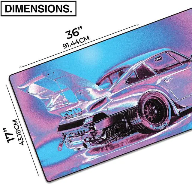 Alt view image 2 of 5 - MPCO. Racing Series Large Gaming Desk Pad - 36" x 17" Aeroglyde Fabric Vaporwave Porsche Desk Mats - Non-Slip, Washable, Smooth Glide for Precision Gaming & Work