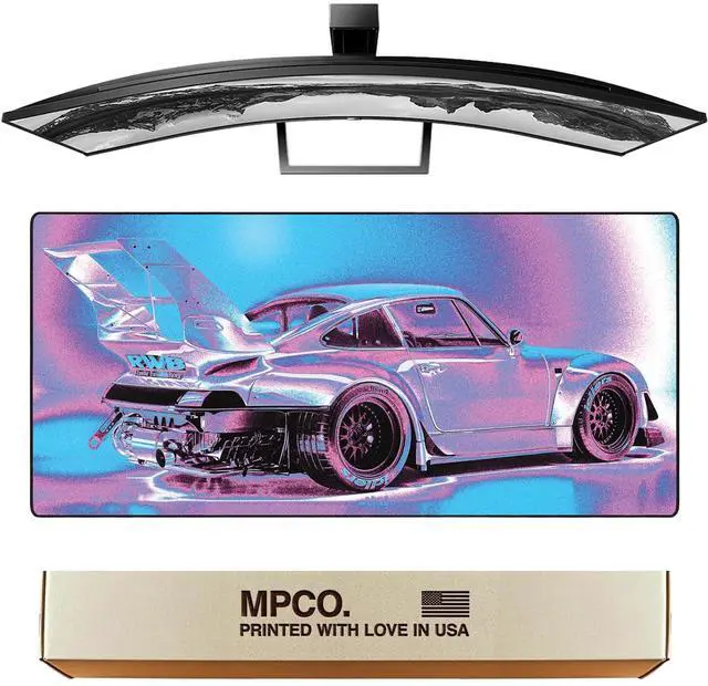 Main image of MPCO. Racing Series Large Gaming Desk Pad - 36" x 17" Aeroglyde Fabric Vaporwave Porsche Desk Mats - Non-Slip, Washable, Smooth Glide for Precision Gaming & Work
