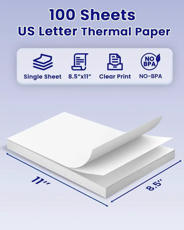 Alt view image 3 of 5 - TATTMUSE Bluetooth Inkless Thermal Printer White & 100 Sheets 8.5" x 11" US Letter Thermal Paper, Compatible with iPhone Android Laptop for Home Car Office