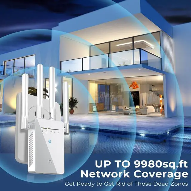 Alt view image 2 of 5 - WiFi Extender Signal Booster, Long Range Internet Booster for Home, New Gen 5X Faster Wireless Repeater and Signal Amplifier w/Ethernet Port, Coverage up to 9980 sq.ft and 60+ Devices
