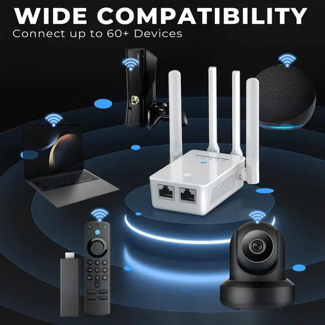 Alt view image 4 of 5 - WiFi Extender Signal Booster, Long Range Internet Booster for Home, New Gen 5X Faster Wireless Repeater and Signal Amplifier w/Ethernet Port, Coverage up to 9980 sq.ft and 60+ Devices
