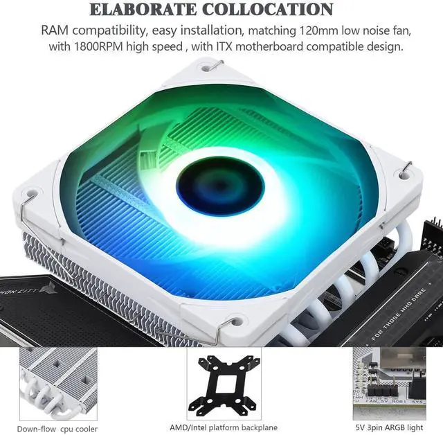 Alt view image 3 of 5 - Thermalrlght AXP120-X67 White ARGB Low Profile CPU Air Cooler with Quite 120mm TL-C12015W-S PWM Fan, 6 Heat Pipes, 67mm Height, for AMD AM4 AM5/Intel LGA 1700/1150/1151/1155/1200/2011/2066