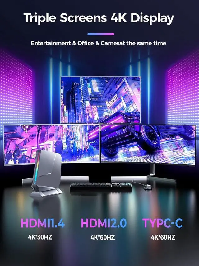 Alt view image 5 of 5 - TOPGRO T1 Mini Gaming PC 8th Gen Core i7-8750H/GTX1050 3G GDDR5,Mini Computers(6C/12T, Up to 4.1GHz) 16GB DDR4,512GB PCIe3.0 SSD,Mini Desktop PC Win11 Pro,RGB Lights,WiFi5/BT4.2/1.0G LAN/USB-C 4K@60Hz