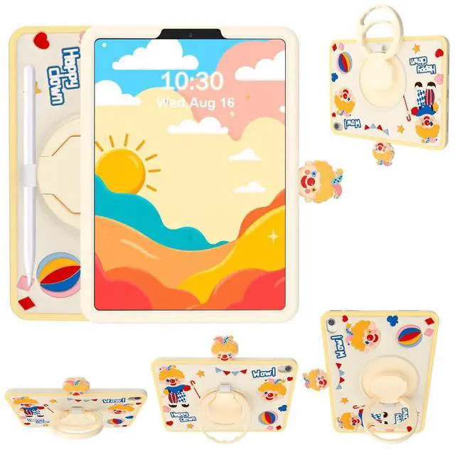 Main image of TzoMartico Case for iPad mini 6th Generation 8.3 inch 2021, Shockproof Silicone Soft Kid Case with 360degRotating Stand & Hand-Grip & Pen Holder - Clown