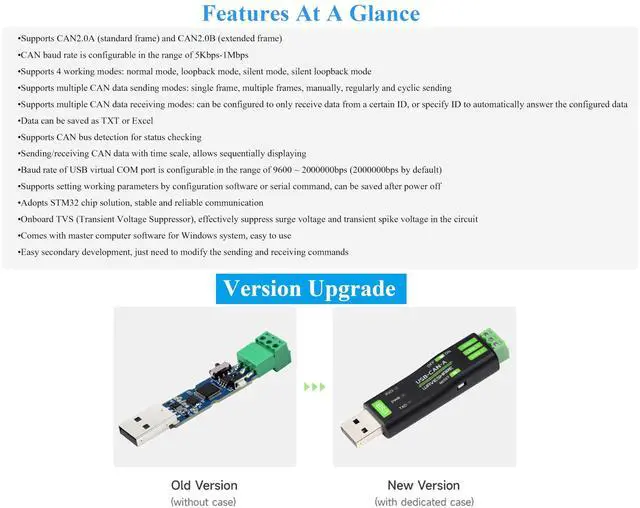 Alt view image 2 of 5 - USB to CAN Adapter Board STM32 Chip Solution, CAN Baud Rate 5kbps~1Mbps is Configurable, Compatible with Raspberry Pi Jetson Nano Linux Systems, Support Windows XP/7/8/10/11, Multiple Working Modes