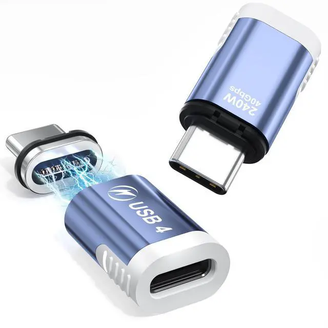 Main image of USB C Magnetic Adapter (2 Pack), 240W USB Type C Male to Female Adapter Extender Compatible with Thunderbolt 3/4, Support up to 240W Charging, 40Gbps Data Transfer and 8K@60Hz Video, Light Blue