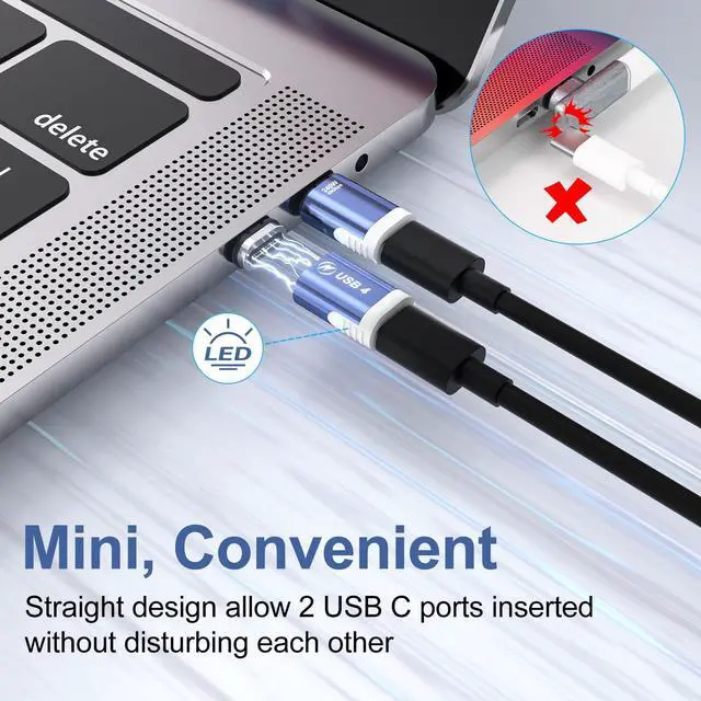 Alt view image 3 of 5 - USB C Magnetic Adapter (2 Pack), 240W USB Type C Male to Female Adapter Extender Compatible with Thunderbolt 3/4, Support up to 240W Charging, 40Gbps Data Transfer and 8K@60Hz Video, Light Blue