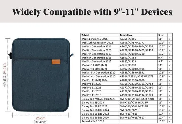 Alt view image 2 of 5 - TiMOVO 9-11 Inch Tablet Sleeve Bag with Shoulder Strap for iPad 11-inch A16 2025, iPad 10th Gen. 10.9", iPad 9th/8th/7th Gen. 10.2", iPad Air 11/5th/4th Gen. 10.9", Galaxy Tab A9 Plus 11", Indigo