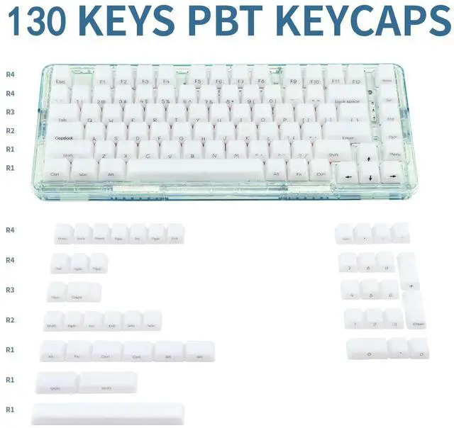 Alt view image 2 of 5 - TIMSEKER White Shine Through Side Print Keycap OEM Profile, ABS Minimalist Custom Keycap Set, 130 Keys Translucent Gaming Key Cap for 61/64/87/104/108 ANSI Layout Mechanical Keyboard
