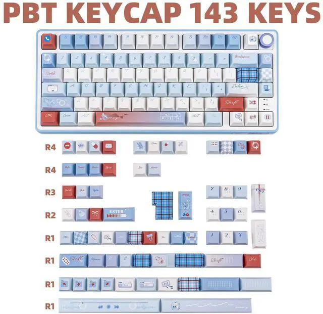 Alt view image 3 of 5 - TIMSEKER 147 Keys Blue and White Aesthetic Custom Keycaps Set, 1.7mm Thick PBT Material, Five Side Dye Sublimation Never Fade, Cherry Profile Keycaps for ANSI ISO Cross Switches Mechanical Keyboard