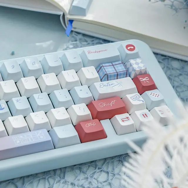 Alt view image 4 of 5 - TIMSEKER 147 Keys Blue and White Aesthetic Custom Keycaps Set, 1.7mm Thick PBT Material, Five Side Dye Sublimation Never Fade, Cherry Profile Keycaps for ANSI ISO Cross Switches Mechanical Keyboard