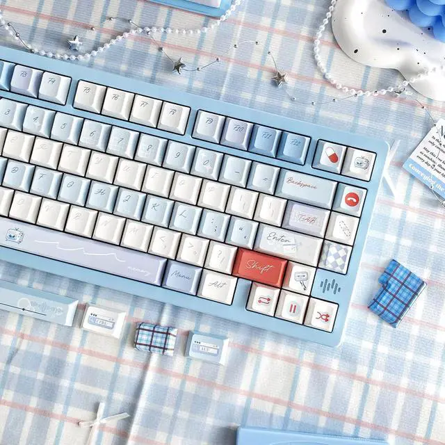 Alt view image 2 of 5 - TIMSEKER 147 Keys Blue and White Aesthetic Custom Keycaps Set, 1.7mm Thick PBT Material, Five Side Dye Sublimation Never Fade, Cherry Profile Keycaps for ANSI ISO Cross Switches Mechanical Keyboard