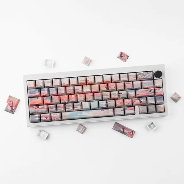 Alt view image 2 of 5 - Tsungup Custom Keycaps 60 75 Percent,Pastel Keycaps Side Print Keycaps 135 Keys PBT Cherry Profile Keycaps Shine Through Keycap Set, Dye-sub Key Caps Keyboard Keycaps for Mechanical Keyboards
