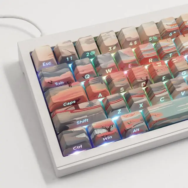 Alt view image 3 of 5 - Tsungup Custom Keycaps 60 75 Percent,Pastel Keycaps Side Print Keycaps 135 Keys PBT Cherry Profile Keycaps Shine Through Keycap Set, Dye-sub Key Caps Keyboard Keycaps for Mechanical Keyboards