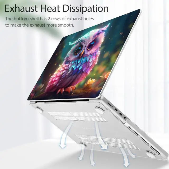 Alt view image 3 of 5 - Tuiklol for MacBook Pro 16 M4 Case 2024 2023 2022 2021 Release M4 A3403 A3186 M3 A2991 M2 A2780 M1 A2485 Pro/Max with Retina Display Touch ID Plastic Hard Shell Case + Screen Protector,Rainbow owl