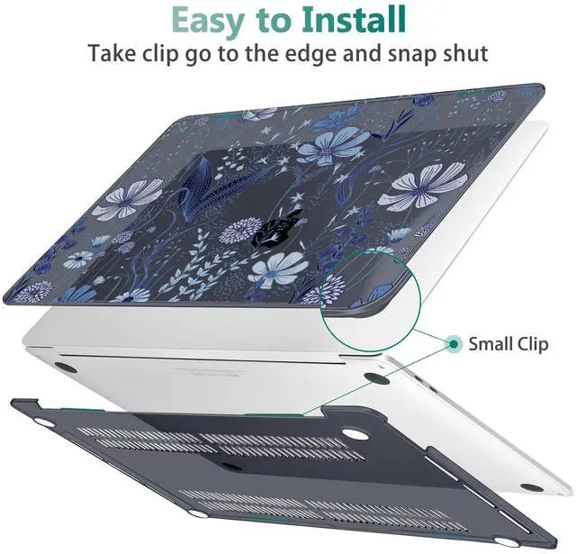 Alt view image 3 of 5 - Tuiklol Case for 2022 MacBook Pro 13 Inch M2 Clip, 2021 2020 Release M1 A2338 A2289 A2251, Hard Shell Case for MacBook Pro 13.3" with Touch Bar Fits Touch ID and Retina Display, Blue Line Floral