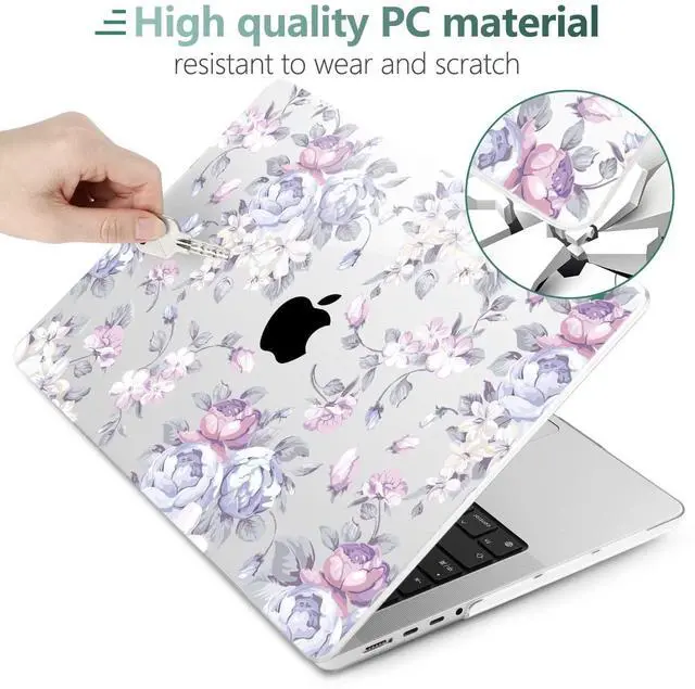 Alt view image 3 of 5 - TWOLSKOO Case for MacBook Pro 14 inch M4 M3 M2 M1 (2025-2021) A3112 A3185 A3401 A2918 A2992 A2779 A2442, Plastic Hard Shell & Keyboard Cover & Screen Protector & Trackpad Film, Purple Peony