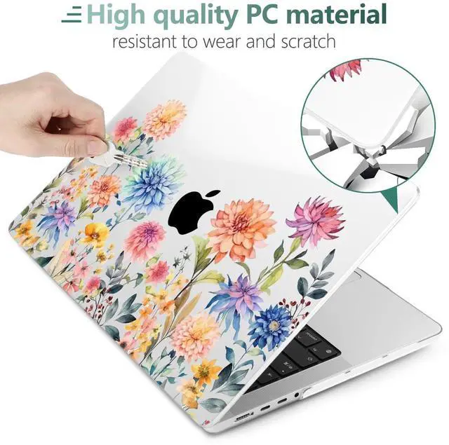 Alt view image 3 of 5 - TWOLSKOO Case for MacBook Pro 14 inch M4 M3 M2 M1 (2025-2021) A3112 A3185 A3401 A2918 A2992 A2779 A2442, Plastic Hard Shell & Keyboard Cover & Screen Protector & Trackpad Film, Beautiful Flowers