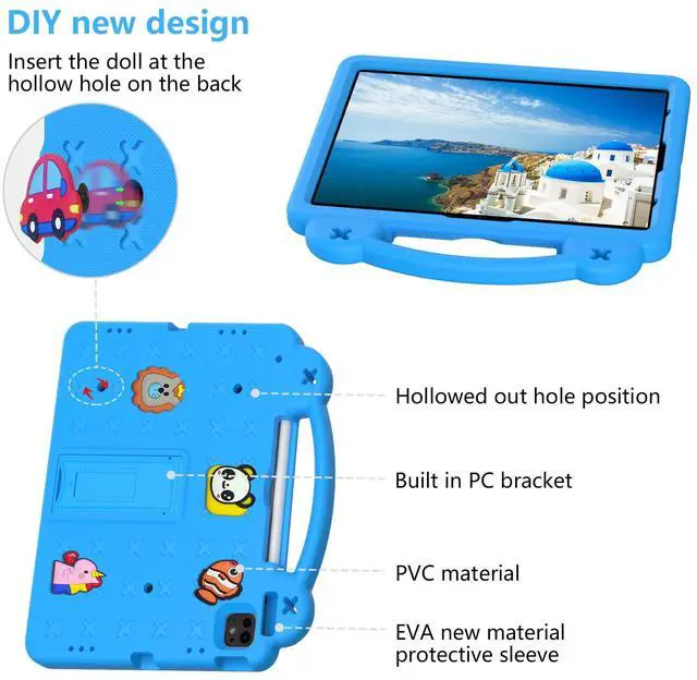 Alt view image 5 of 5 - UUcovers Kids Case for iPad Air 13 inch M3 2025/M2 2024,iPad Pro 13 inch M4 2024 & iPad Pro 12.9 inch Case 6th/5th/4th/3rd Gen 2022 2021 2020 2018 with Stand/Pencil Holder/Handle, Sky Blue Bear