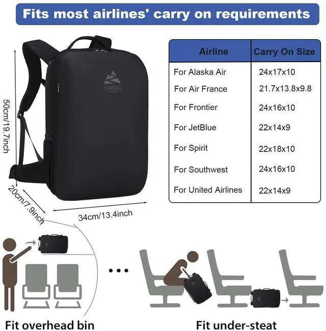 Alt view image 3 of 5 - UMGG Travel Backpack for Men 40L, TSA Flight Approved Carry On Backpack with Rain Cover, 17inch Travel Laptop Backpack with USB Charging Port, Extra Large Luggage Suitcase Daypack Weekender Bag, Black